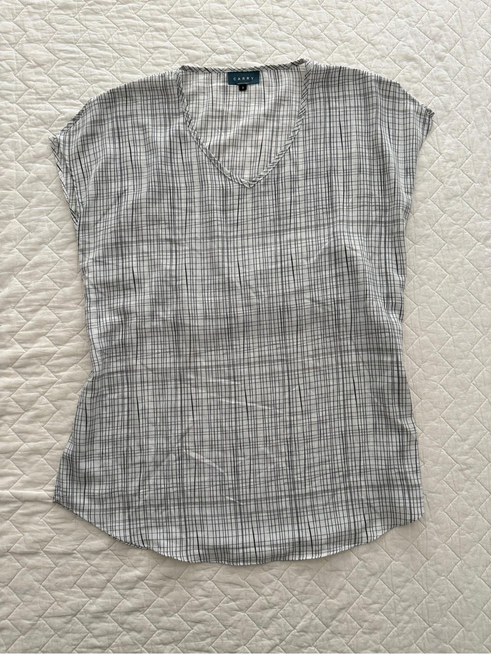Carry Maternity White Grid Print Tie Back Blouse Size Small Made in Canada
